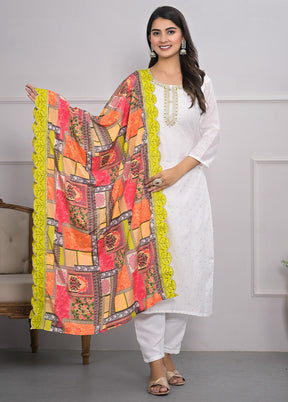 3 Pc White Readymade Viscose Suit Set