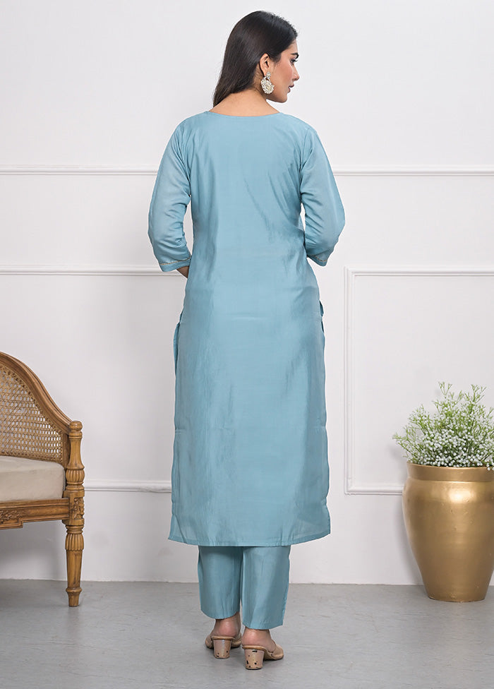 3 Pc Blue Readymade Viscose Suit Set