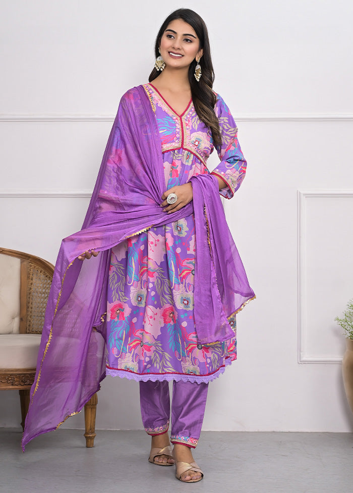 3 Pc Purple Readymade Silk Suit Set