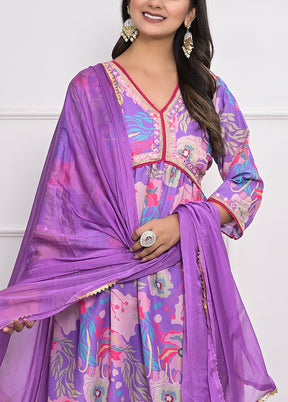 3 Pc Purple Readymade Silk Suit Set