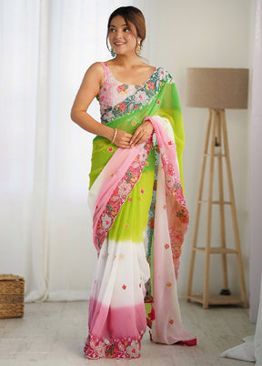 Green Georgette Saree With Blouse Piece