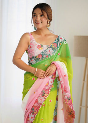 Green Georgette Saree With Blouse Piece