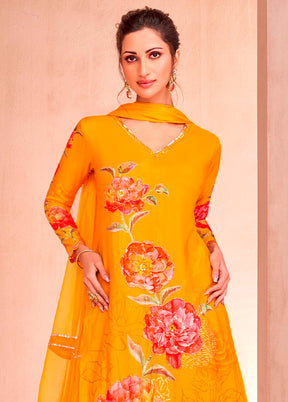 2 Pc Yellow Semi Stitched Silk Suit Set