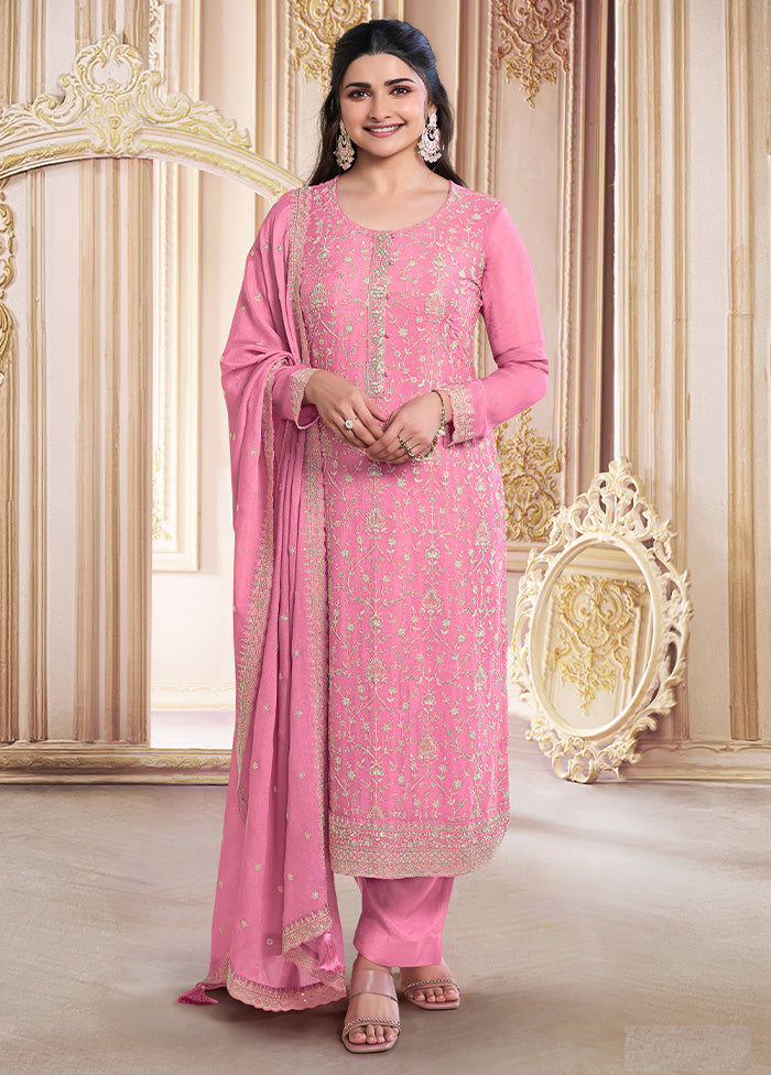 3 Pc Pink Semi Stitched Georgette Suit Set