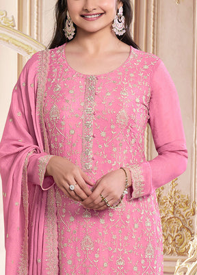 3 Pc Pink Semi Stitched Georgette Suit Set