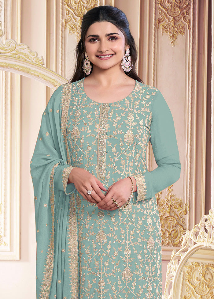 3 Pc Green Semi Stitched Georgette Suit Set