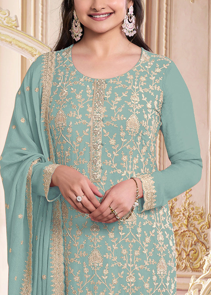 3 Pc Green Semi Stitched Georgette Suit Set