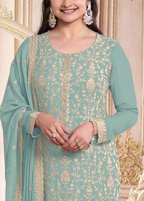 3 Pc Green Semi Stitched Georgette Suit Set