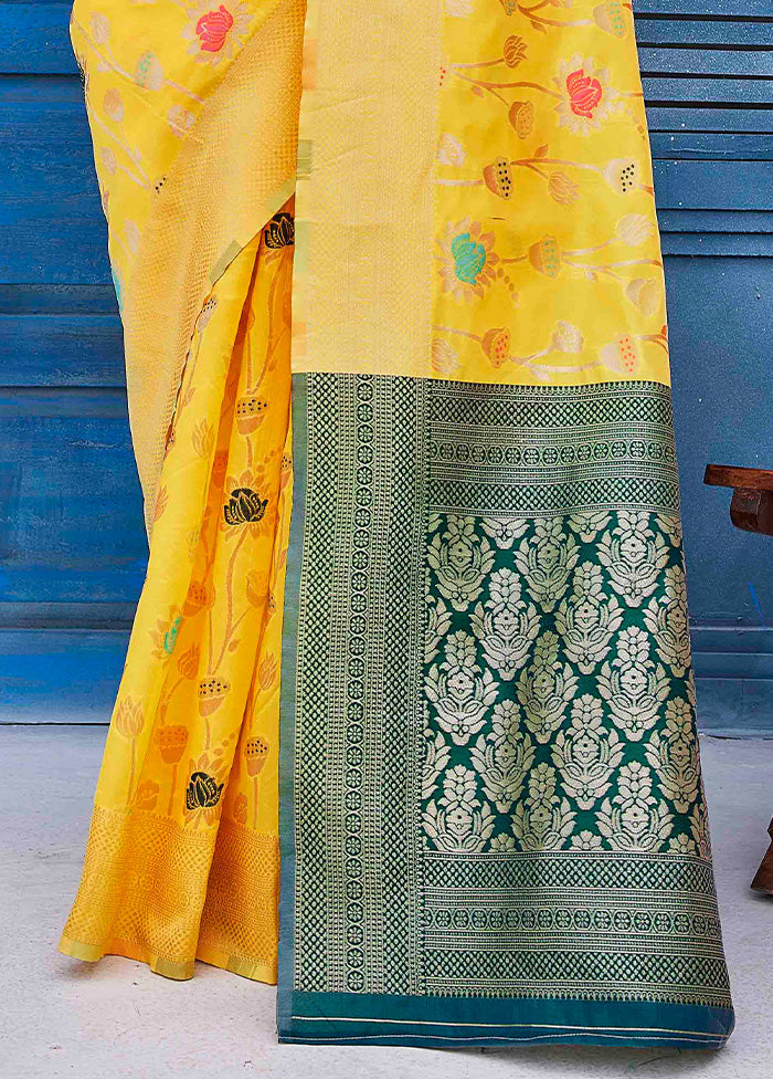 Yellow Spun Silk Saree With Blouse Piece