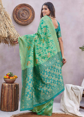 Rama Spun Silk Saree With Blouse Piece