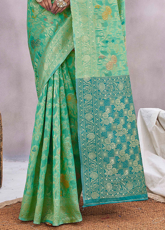 Rama Spun Silk Saree With Blouse Piece