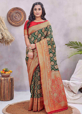 Green Spun Silk Saree With Blouse Piece