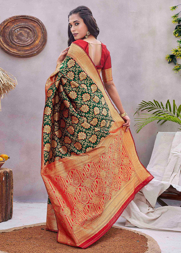 Green Spun Silk Saree With Blouse Piece