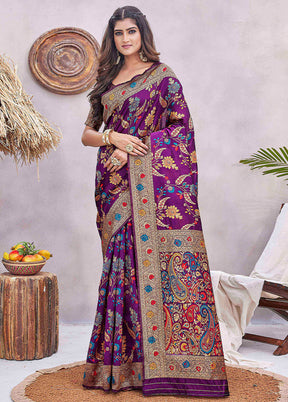 Purple Spun Silk Saree With Blouse Piece