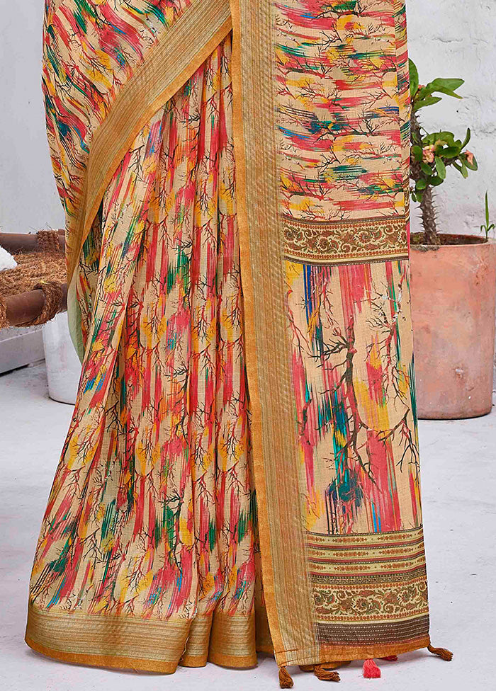 Mustard Linen Silk Saree With Blouse Piece