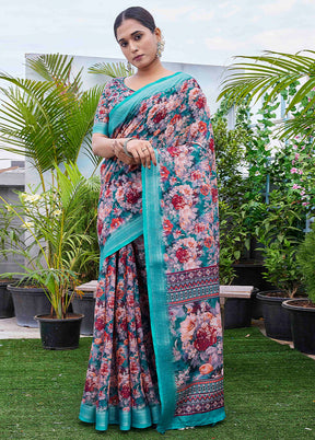 Multicolor Linen Silk Saree With Blouse Piece