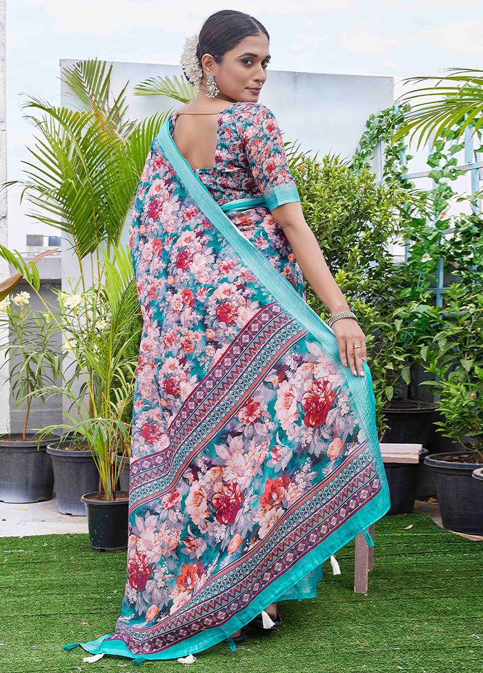 Multicolor Linen Silk Saree With Blouse Piece