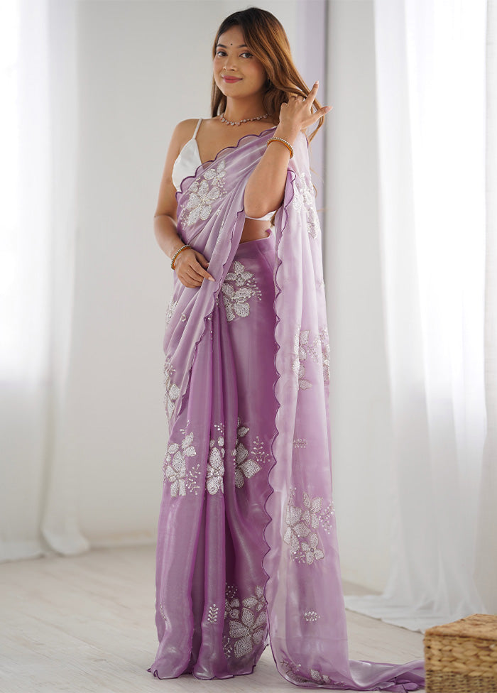 Lavender Spun Silk Saree With Blouse Piece