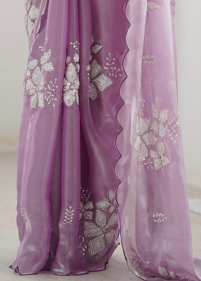 Lavender Spun Silk Saree With Blouse Piece