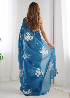 Blue Spun Silk Saree With Blouse Piece