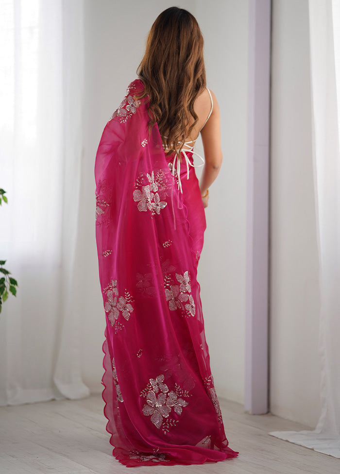 Pink Spun Silk Saree With Blouse Piece