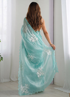 Sky Blue Spun Silk Saree With Blouse Piece