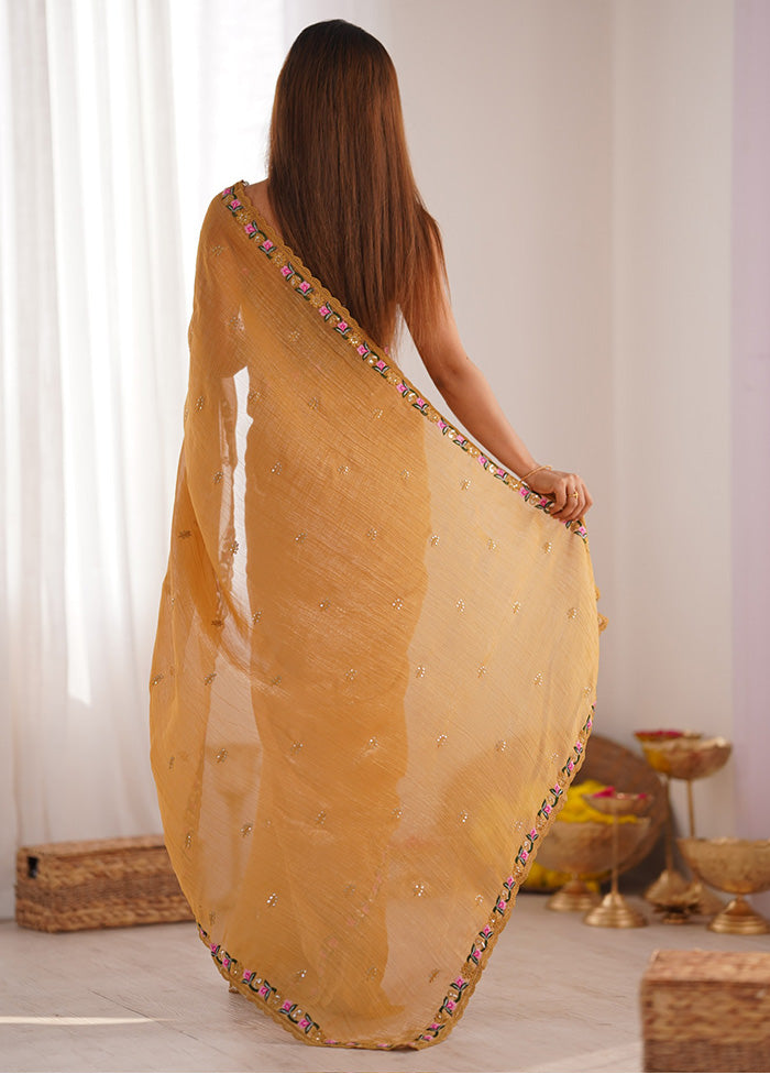 Mustard Spun Silk Saree With Blouse Piece