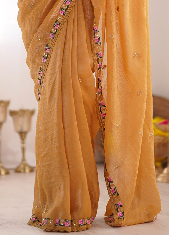 Mustard Spun Silk Saree With Blouse Piece