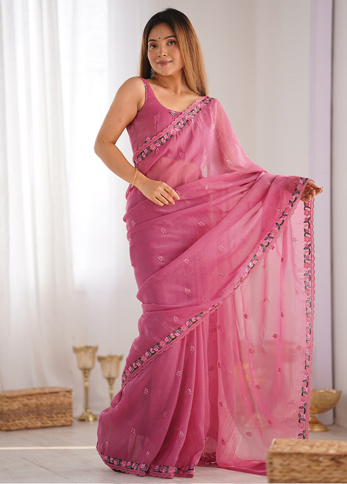 Pink Spun Silk Saree With Blouse Piece