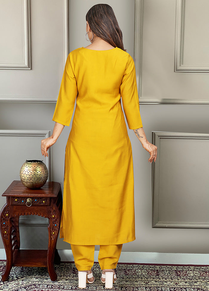 3 Pc Mustard Readymade Viscose Suit Set