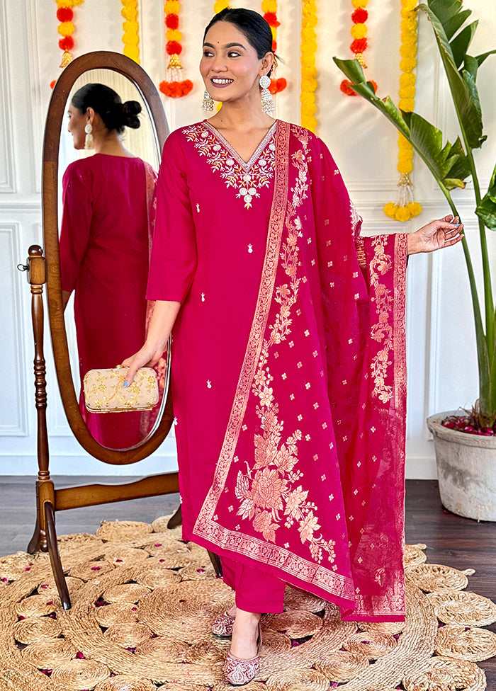 3 Pc Pink Readymade Viscose Suit Set