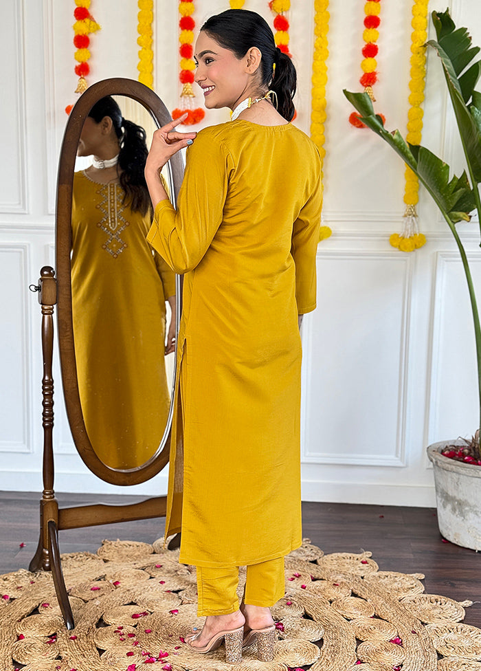 3 Pc Mustard Readymade Viscose Suit Set