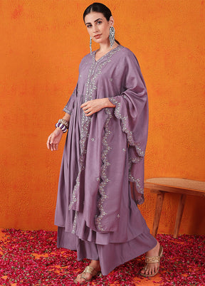 3 Pc Purple Readymade Silk Suit Set