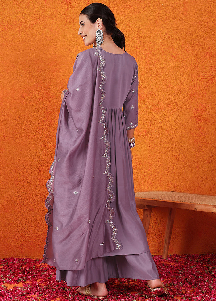 3 Pc Purple Readymade Silk Suit Set