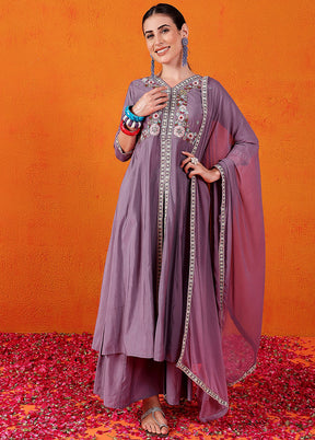 3 Pc Purple Readymade Silk Suit Set