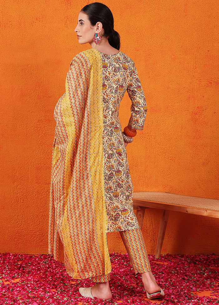 3 Pc Yellow Readymade Cotton Suit Set