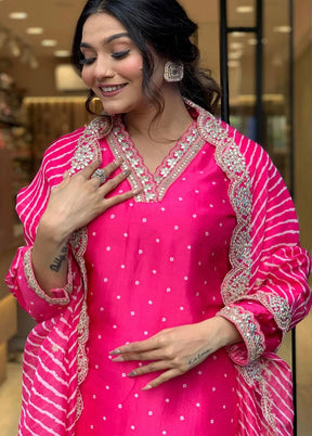 3 Pc Pink Readymade Silk Suit Set