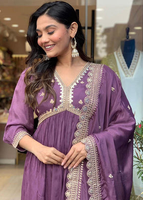 3 Pc Mauve Readymade Silk Suit Set