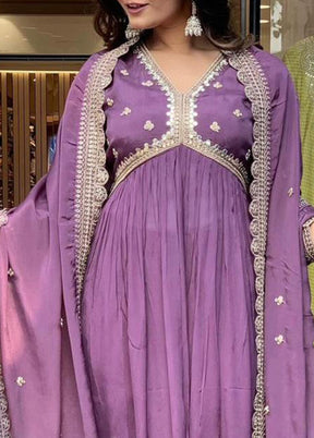 3 Pc Mauve Readymade Silk Suit Set