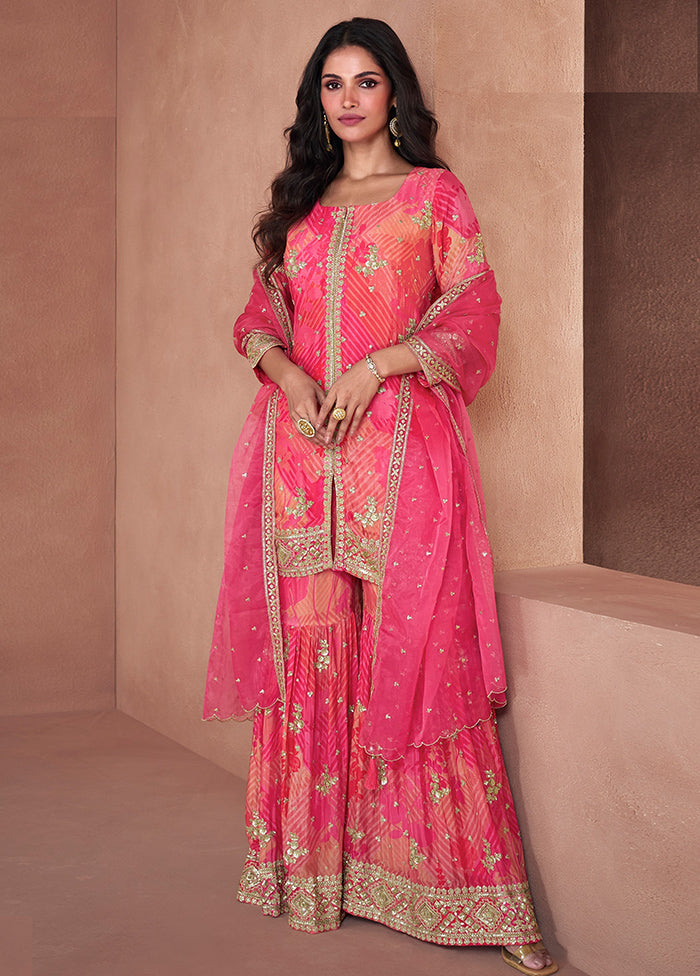 3 Pc Pink Semi Stitched Georgette Suit Set