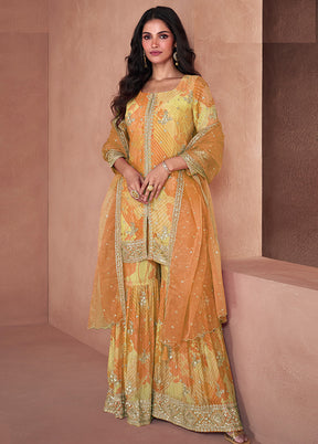 3 Pc Yellow Semi Stitched Georgette Suit Set