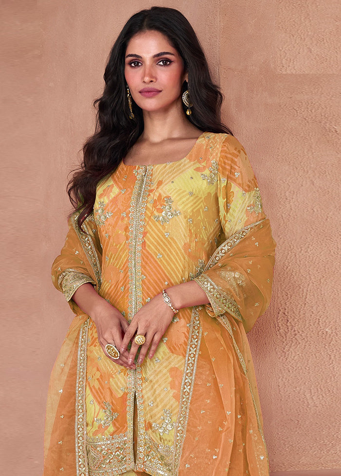 3 Pc Yellow Semi Stitched Georgette Suit Set