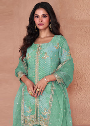 3 Pc Sea Green Semi Stitched Georgette Suit Set