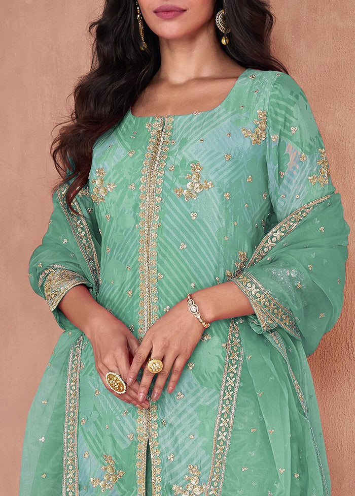 3 Pc Sea Green Semi Stitched Georgette Suit Set