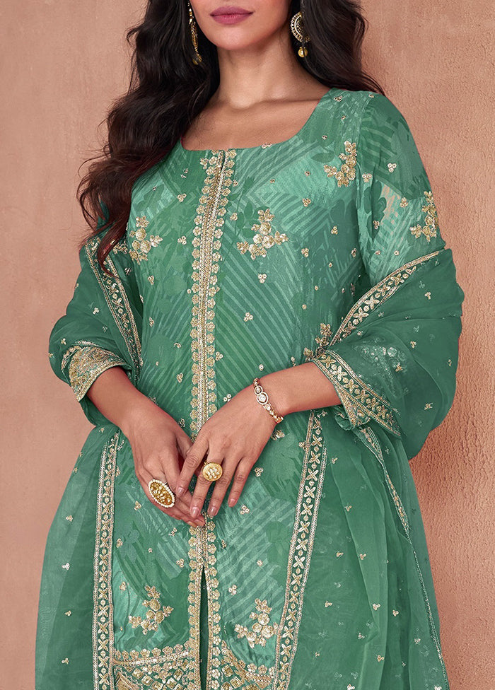 3 Pc Green Semi Stitched Georgette Suit Set