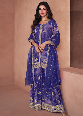 3 Pc Blue Semi Stitched Georgette Suit Set