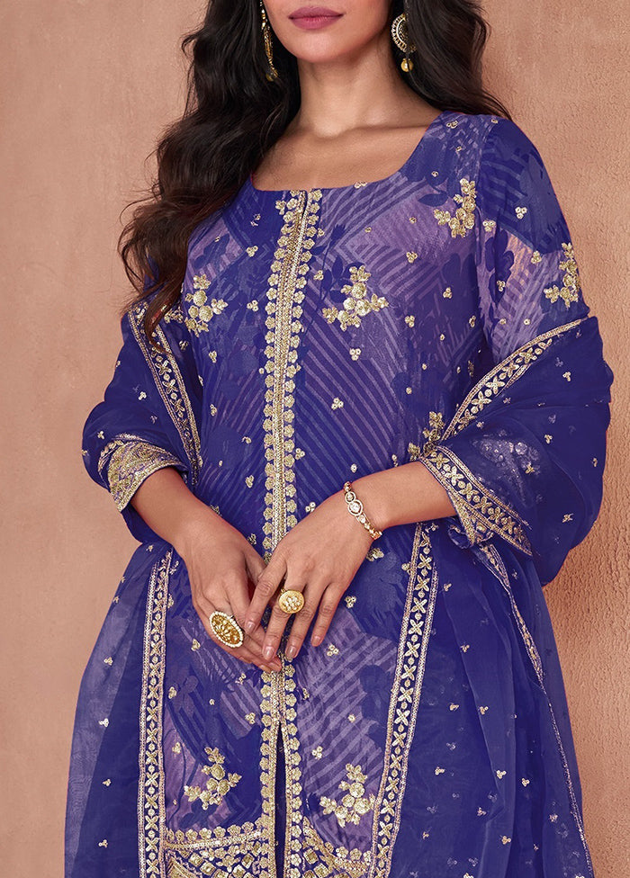 3 Pc Blue Semi Stitched Georgette Suit Set