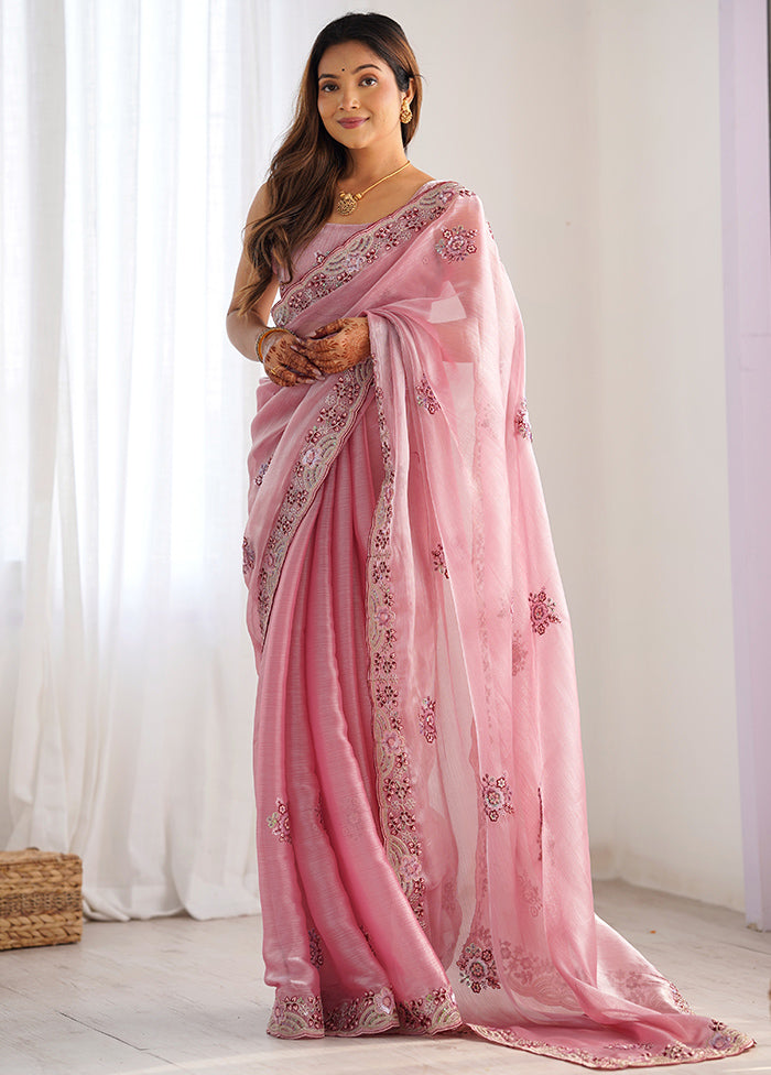 Pink Spun Silk Saree With Blouse Piece