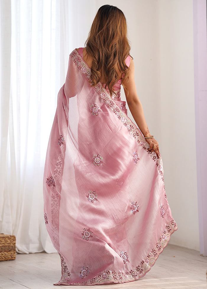 Pink Spun Silk Saree With Blouse Piece