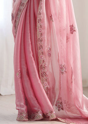 Pink Spun Silk Saree With Blouse Piece